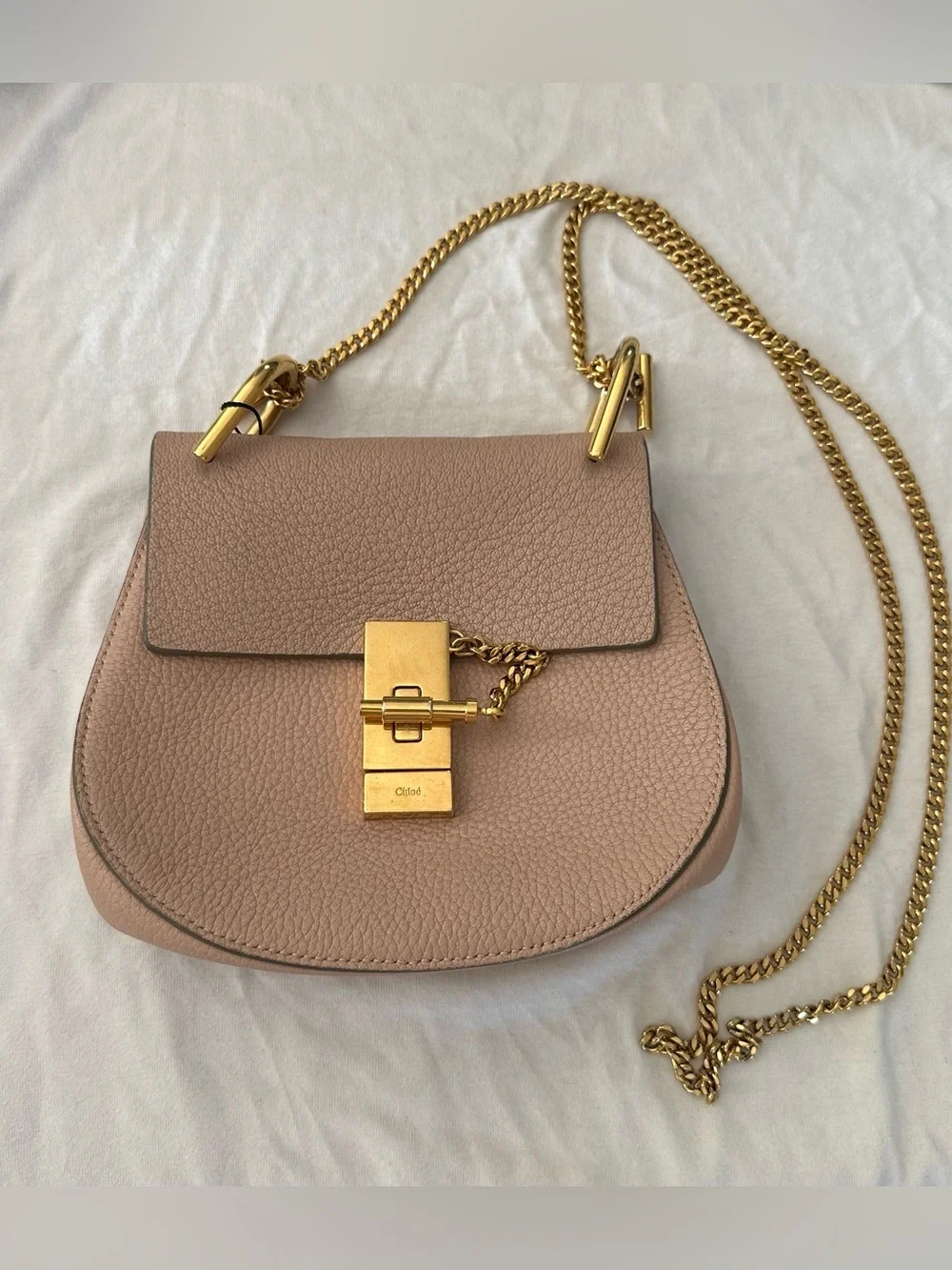 Chloe Small Drew Leather Shoulder Bag in Cement Pink with Gold Hardware with CoA